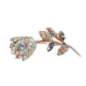 Vintage 1930's Rhinestone Tulip Flower Brooch Pin